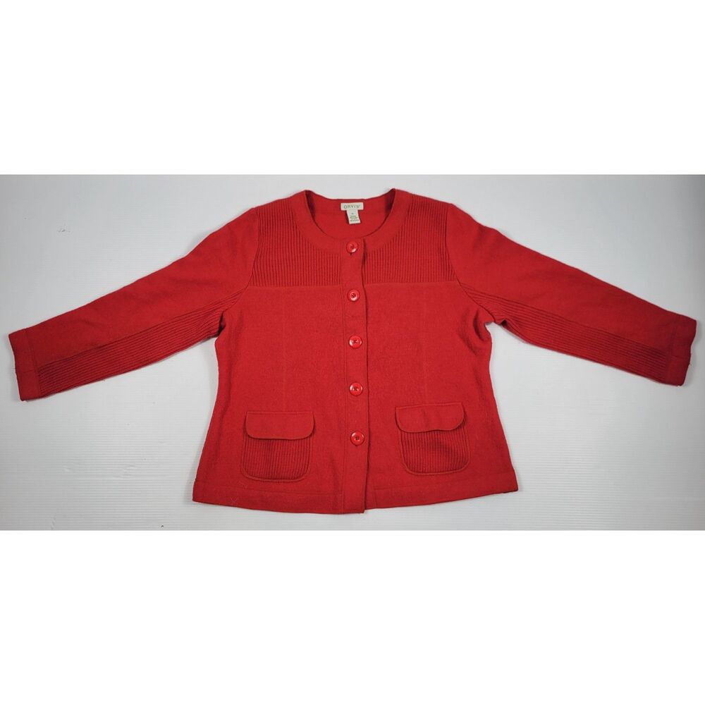 Vintage Orvis Womens XL Red Wool Sweater Cardigan Jacket Button‎ Up